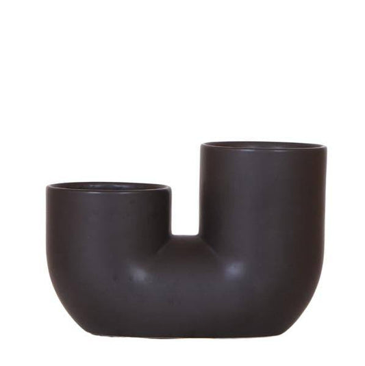 Tube Decorative Pot Black – Duo – Ceramic Pot for Two Plants Ø9cm – Flower Pot for Orchids, Succulents & Houseplants – Robust & Decorative