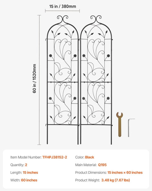 Garden Trellis for Climbing Plants, 60 x 15 in, 2 Packs Rustproof