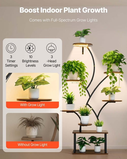 Plant Stand Indoor with Grow Lights, 157.5cm Tall 8-Tier Lighted Plant